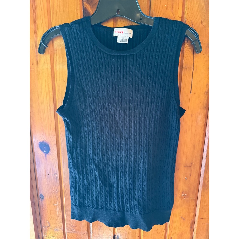 Michael Kors Black Knit‎ Sleeveless Top Tank Cable Knit Ribbed size  Medium